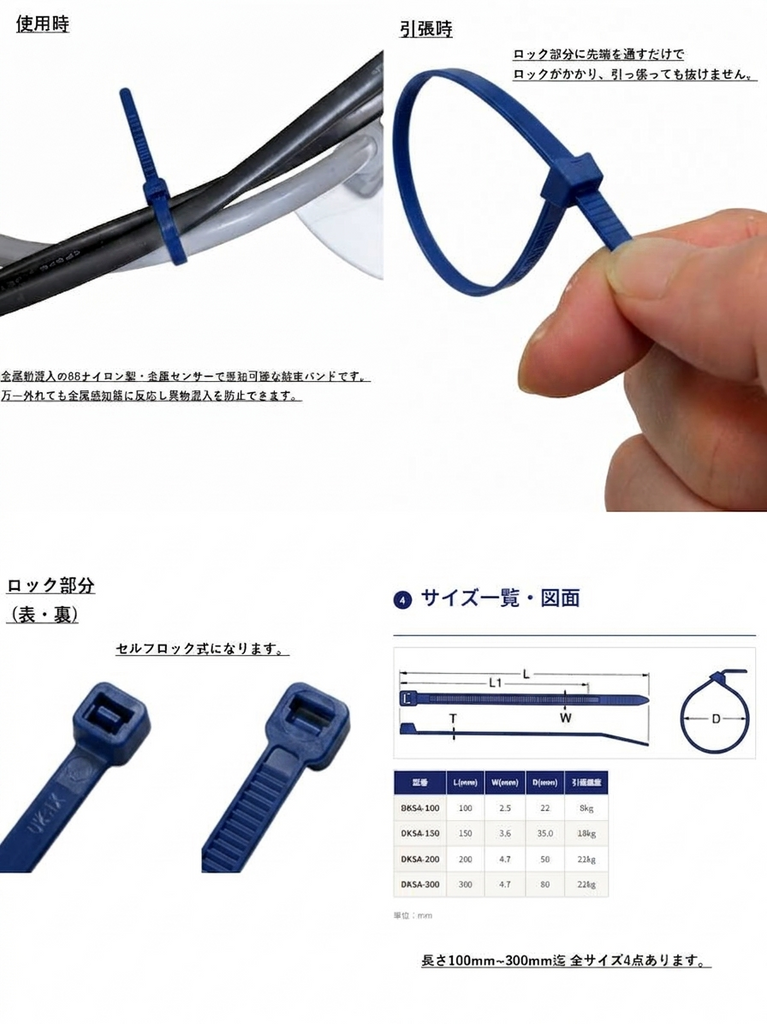 電磁波整流作用金属 ペンダントタイプ 金属センサー感知可能結束バンド 【DKSA】 – デンカエレクトロン株式会社